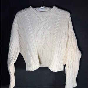 Perfect Cream Cable Knit Women's Sweater - Classic Crop Crewneck